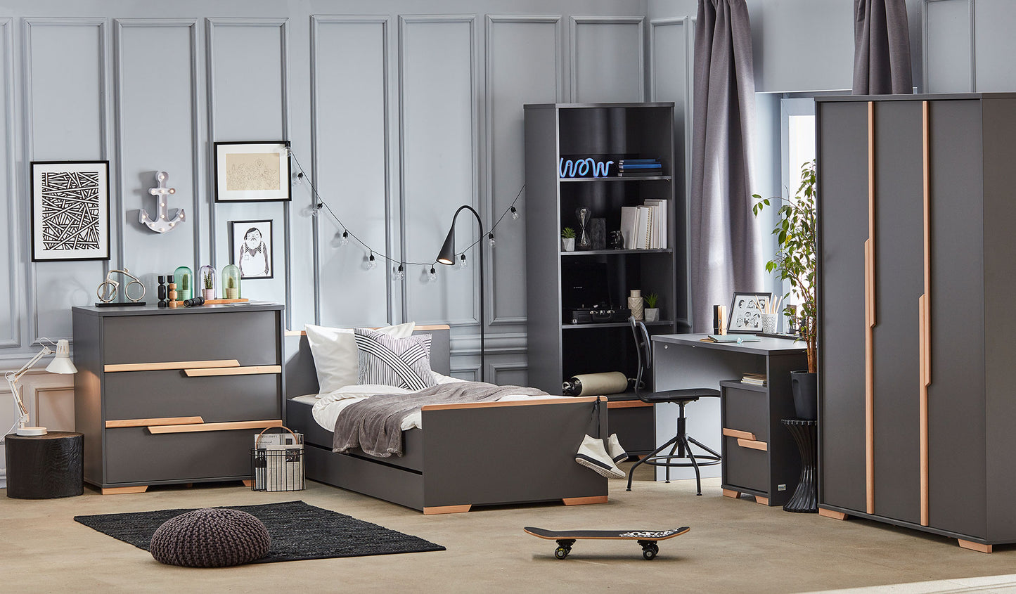 3 durvju skapis SONI 145/56/195 cm pelēks - N1 Home