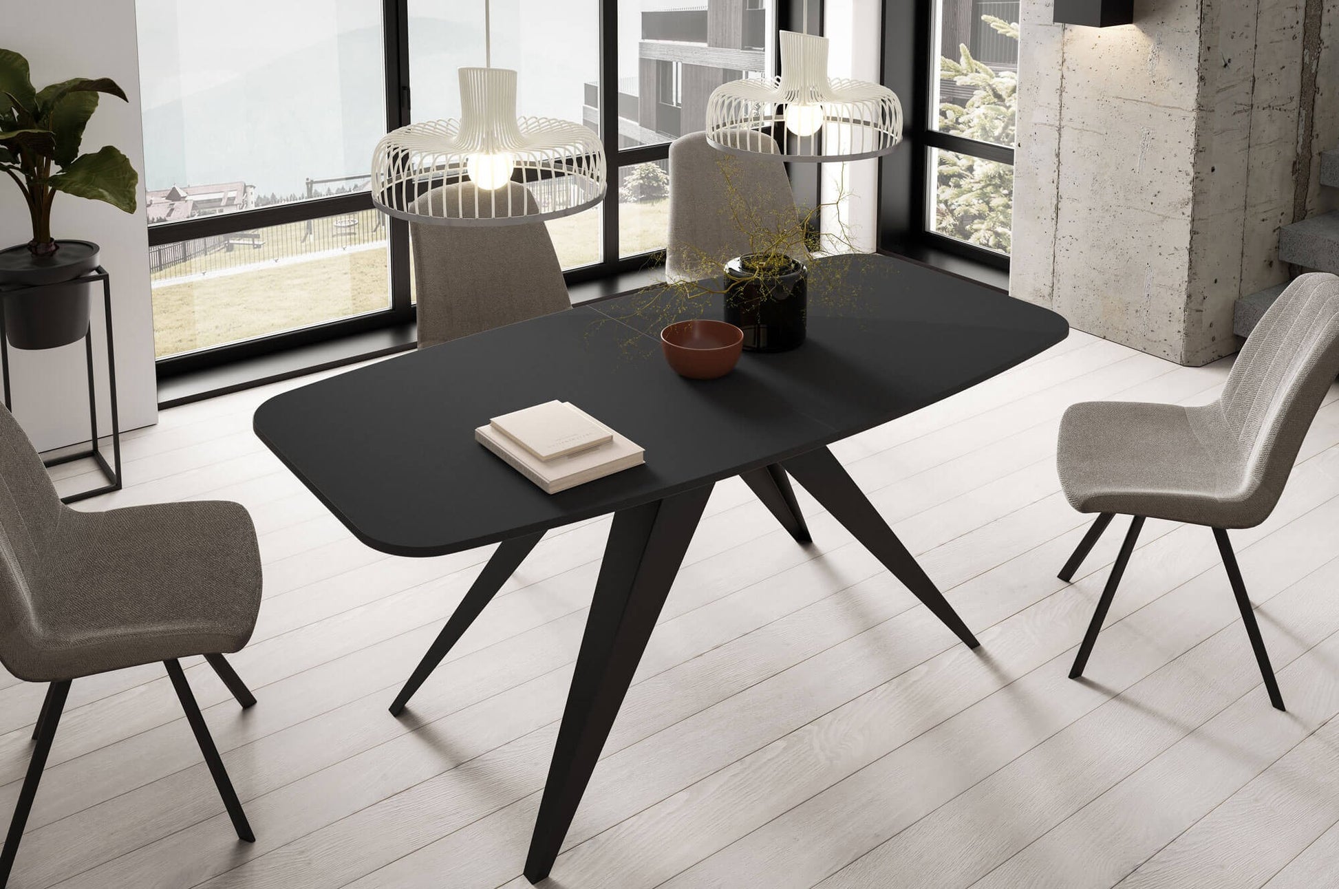 Galds Fery 76/160/80; 76/180/90 cm melns Pietra Grigia/melns - N1 Home