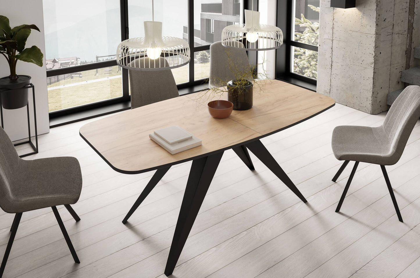 Galds Fery 76/160/80; 76/180/90 cm Krafts zelts ozols/melns - N1 Home