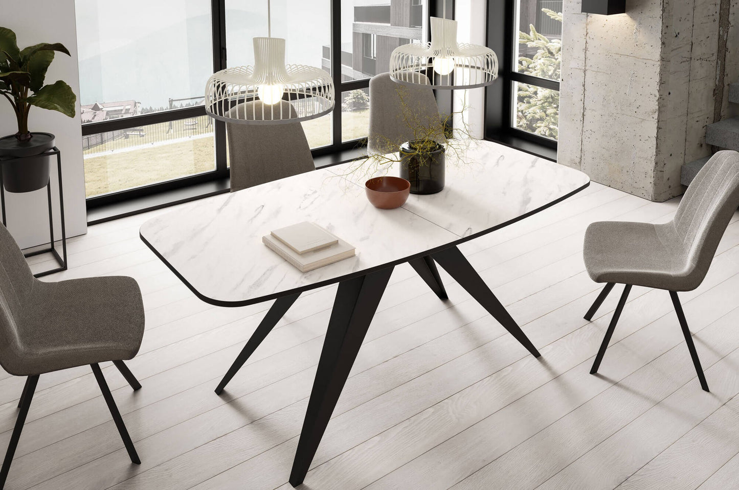 Galds Fery 76/160/80; 76/180/90 cm balts marmors/melns - N1 Home