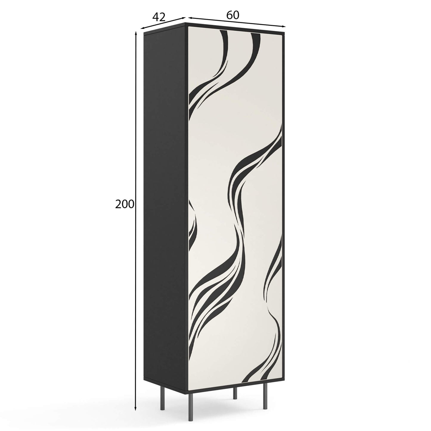 Skapis Vinto 200/60/42 cm melns/kašmirs - N1 Home
