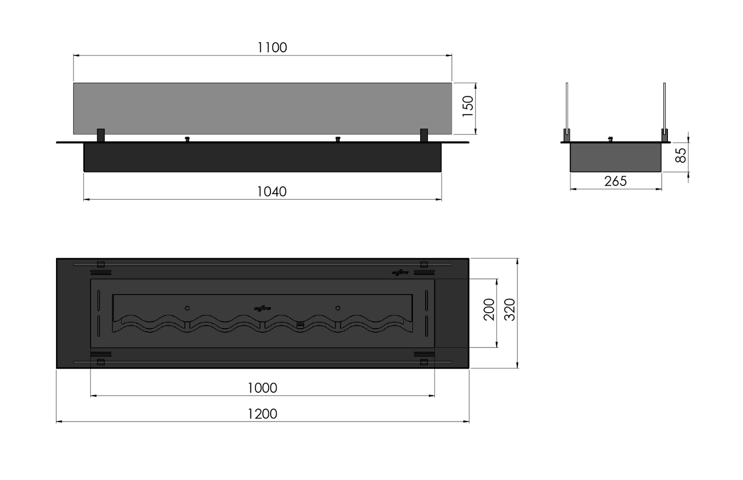 Biokamīns InseSlim 60;80;100;120;150;200/37/85 cm melns - N1 Home