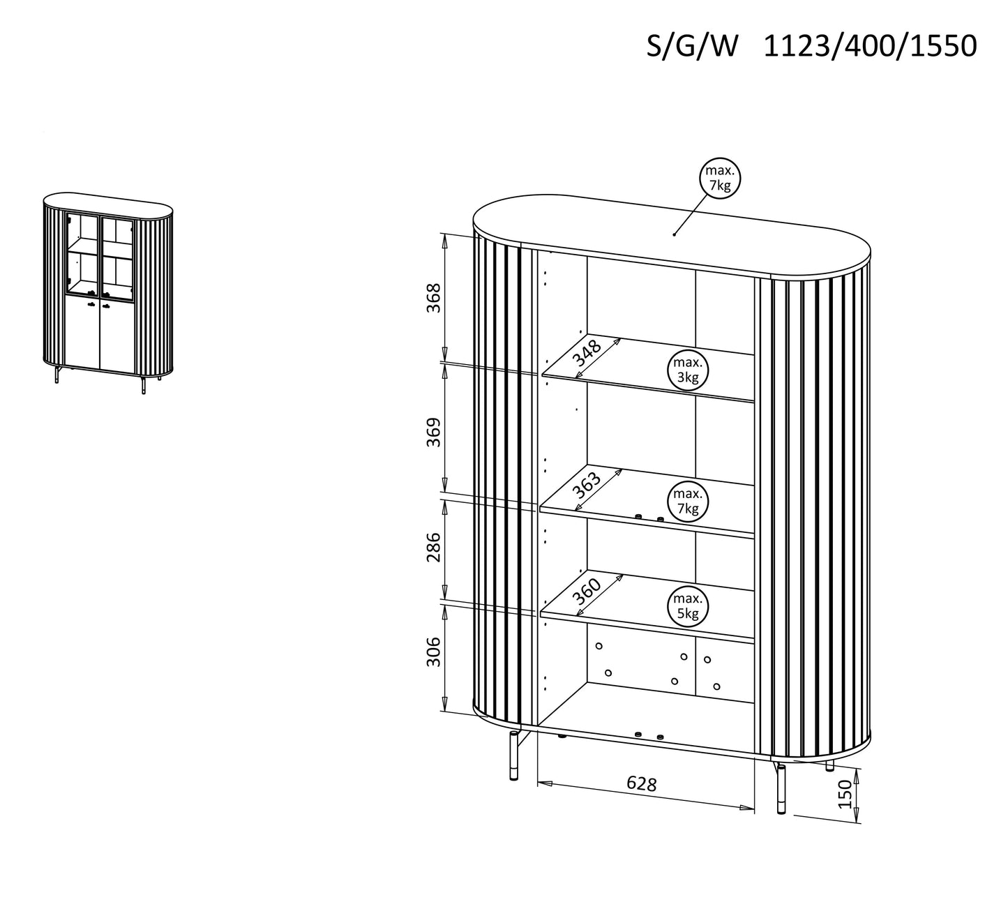 Skapis Zanto 112/40/155 cm melns