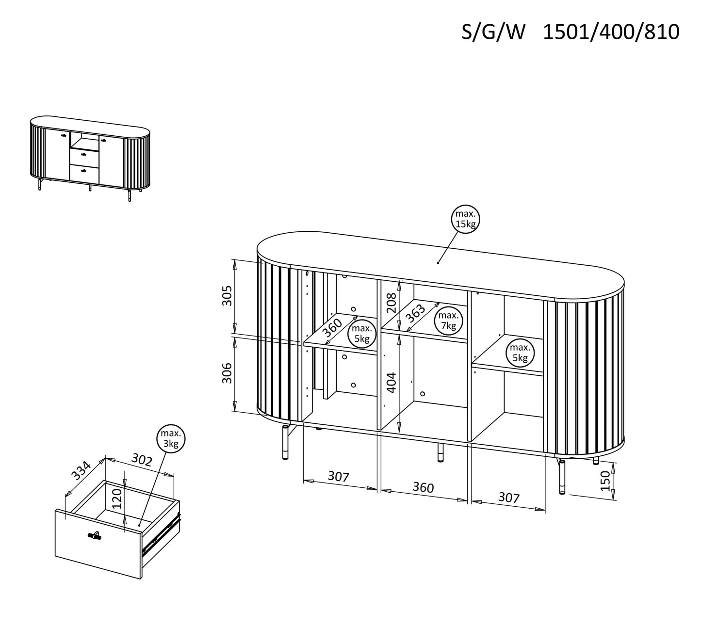 Kumode Zanto 150/40/81 cm kašmirs - N1 Home