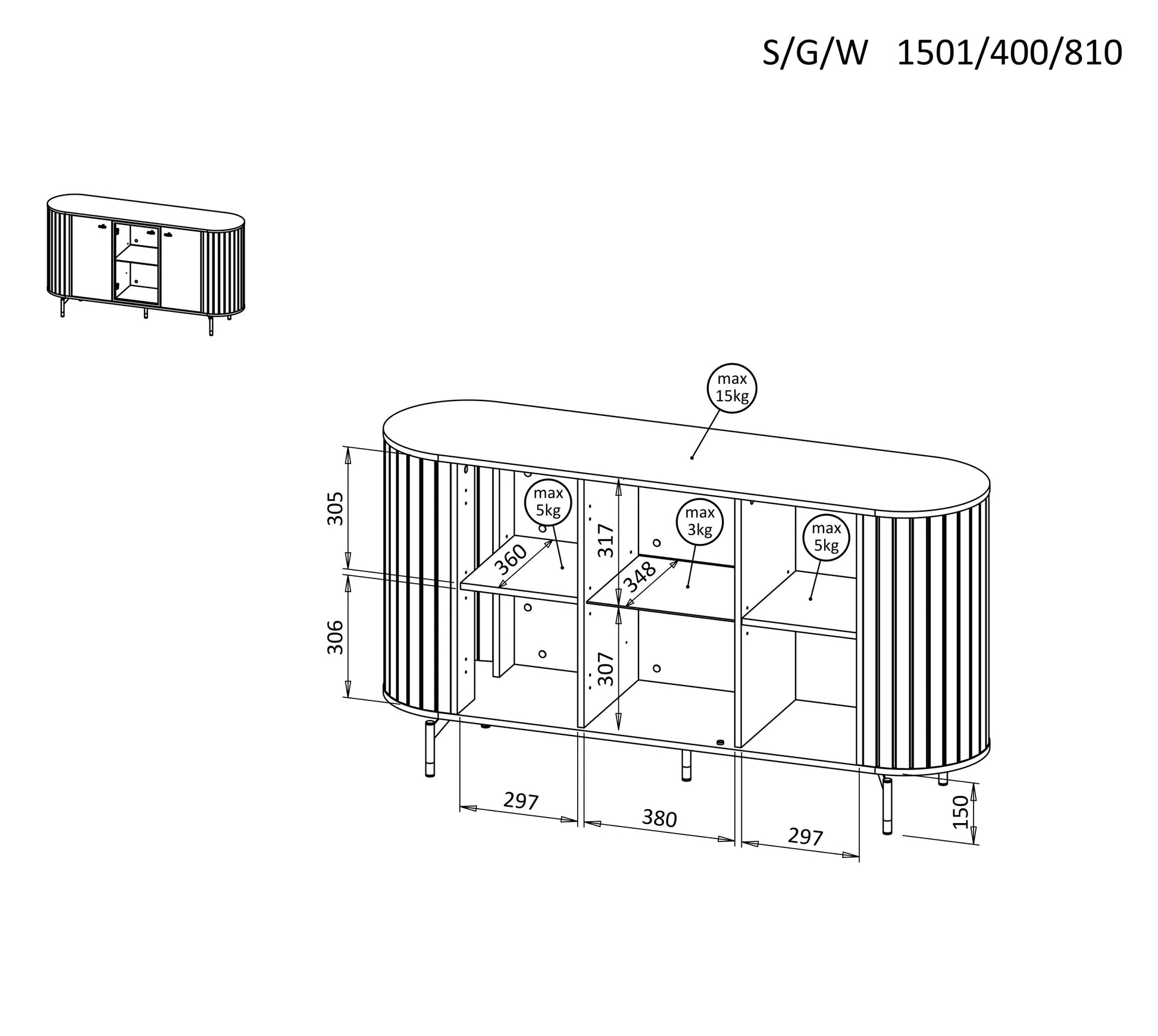 Kumode Zanto A 150/40/81 cm melns - N1 Home