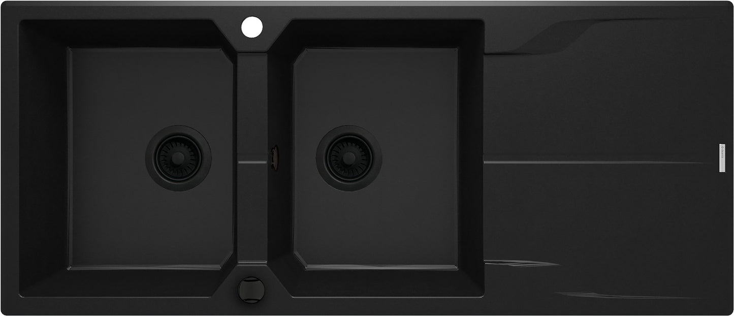 2 bļodiņu granīta izlietne ar notekcauruli Andante 1160 x 500 x 224 nero - N1 Home