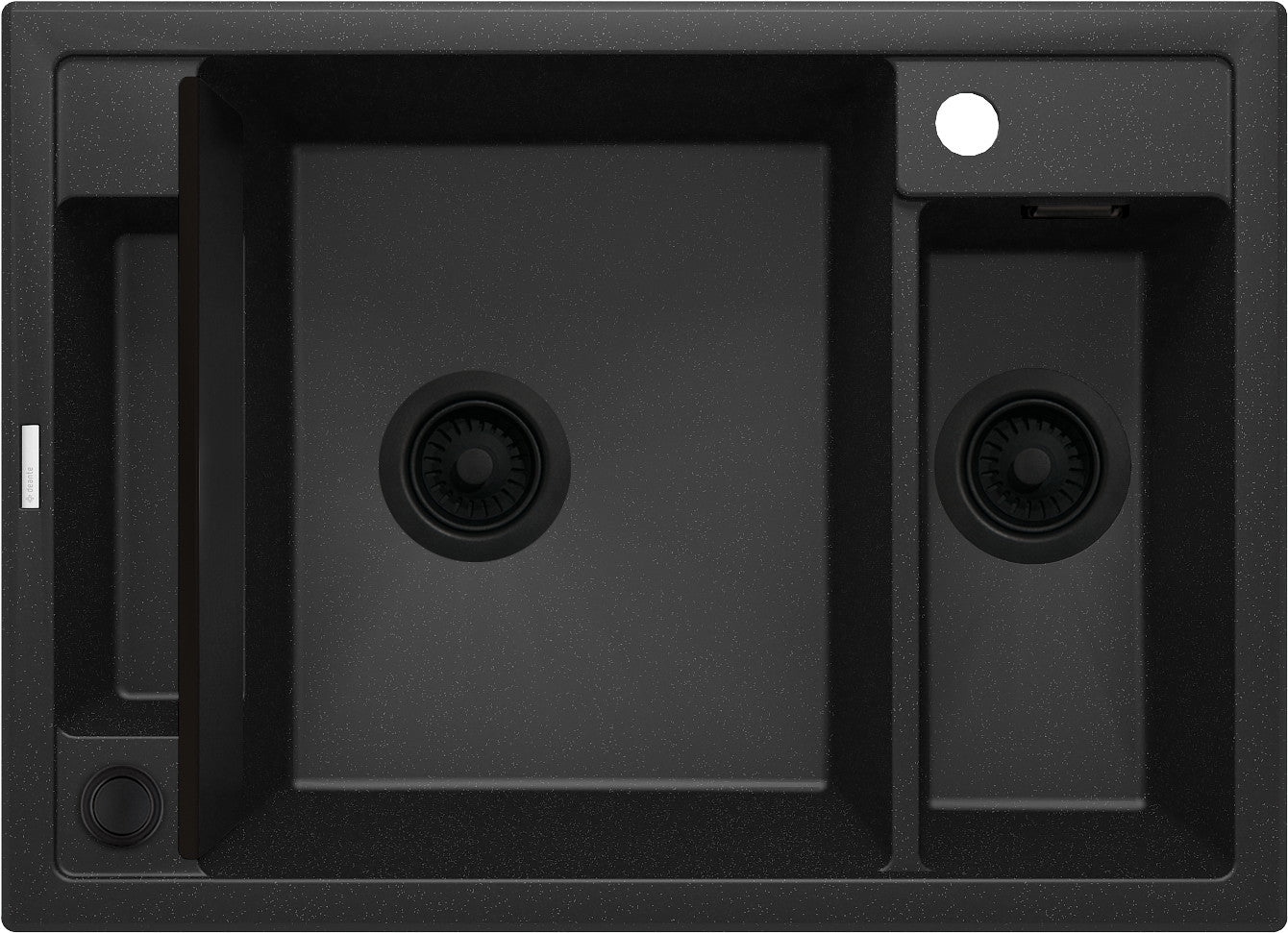 Magnētiskā 1,5 bļodiņu granīta izlietne Magnetic 690 x 500 x 219 grafīta metālisks - N1 Home