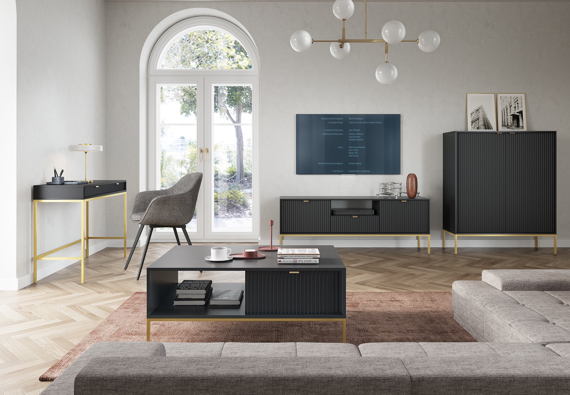 Kafijas galdiņš NV 104/46/68 cm melns/zelts - N1 Home