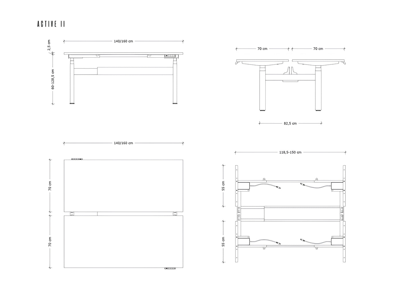 Galds Aktiva II 140; 160/70 cm pelēks/balts - N1 Home
