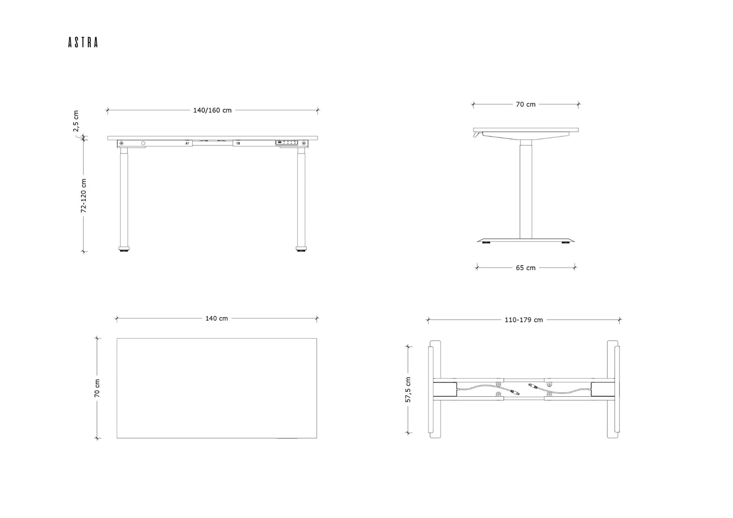 Galds Astara 140;160/70 cm melns/antracīts - N1 Home