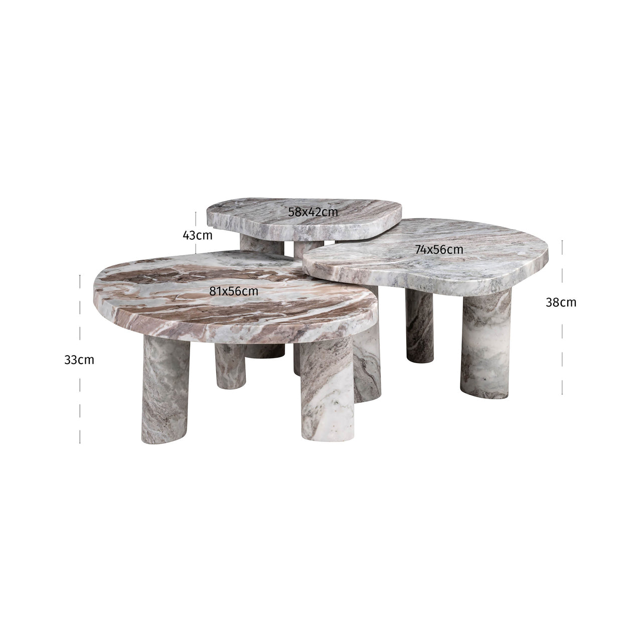Kafijas galds Camino (Set of 3) Richmond Interiors 33/81/65 cm Blush beige