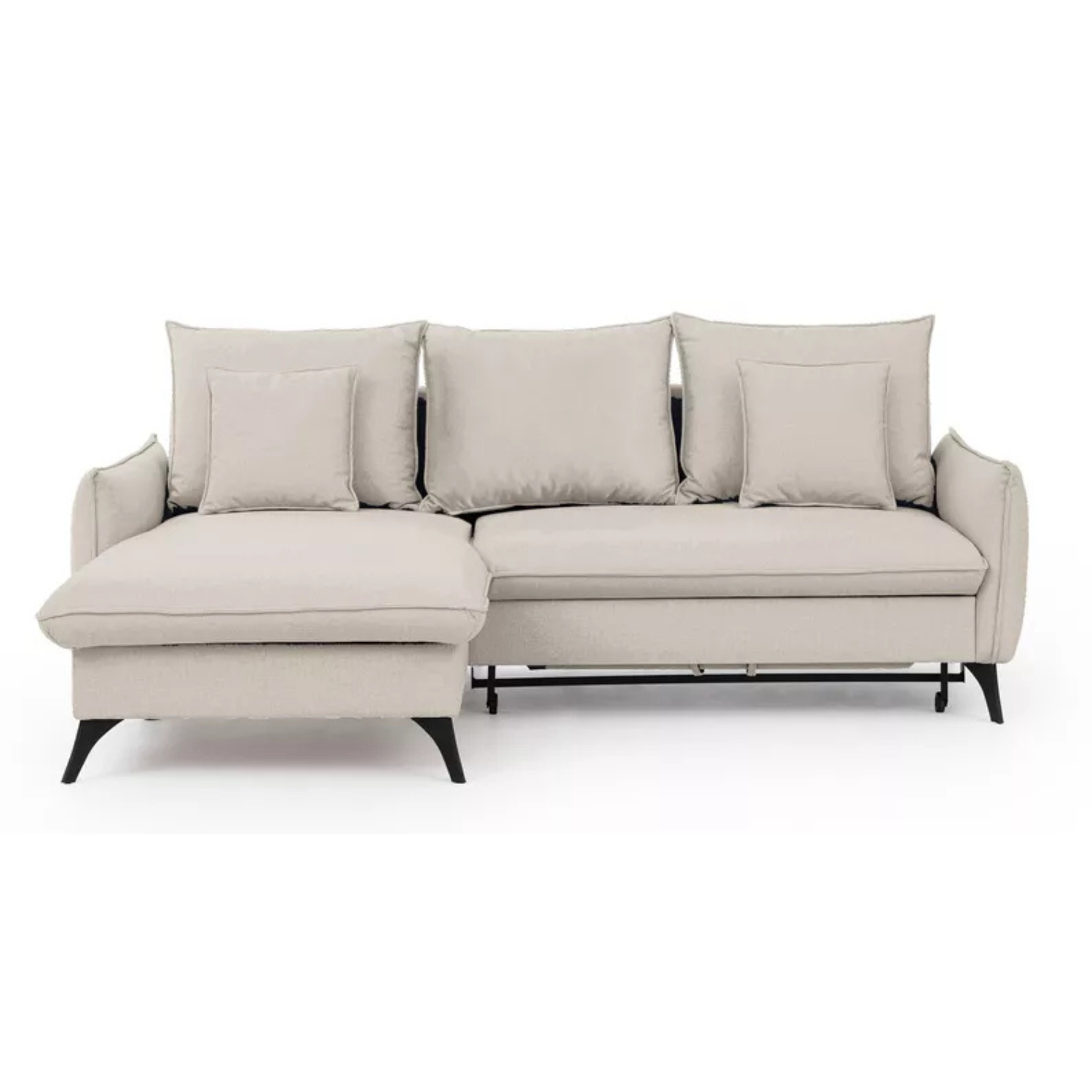 BIANOCA L-veida stūra dīvāns ar gulēšanas funkciju, ar konteineru, krēmkrāsas hidrofobs samts , kreisa/laba puse - N1 Home