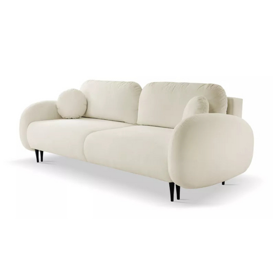 FRABA Izvelkamais dīvāns ar gulēšanas funkciju, veļas konteineru, krēmkrāsas velveta - N1 Home