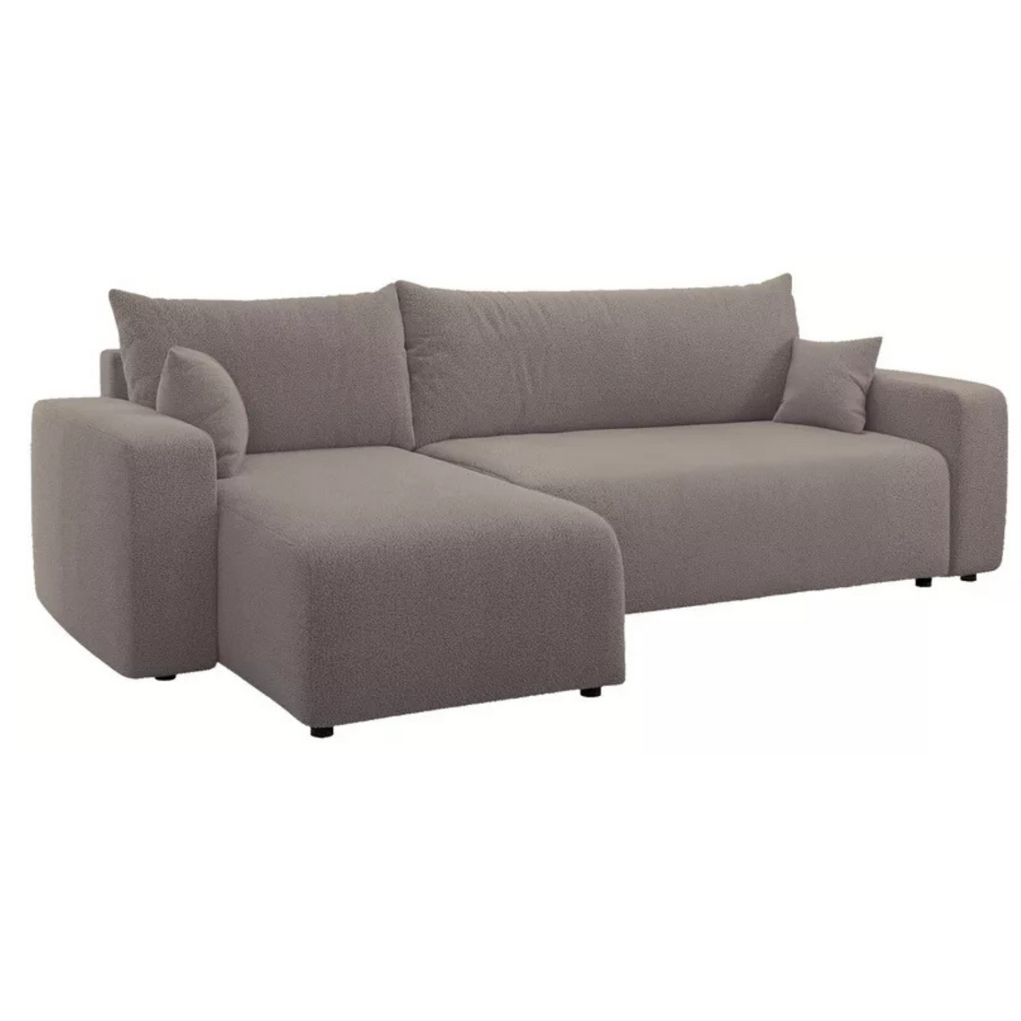 NONIPIA L-formas stūra dīvāns ar gulēšanas funkciju, ar konteineri, universāls, gaiši brūns bukle - N1 Home