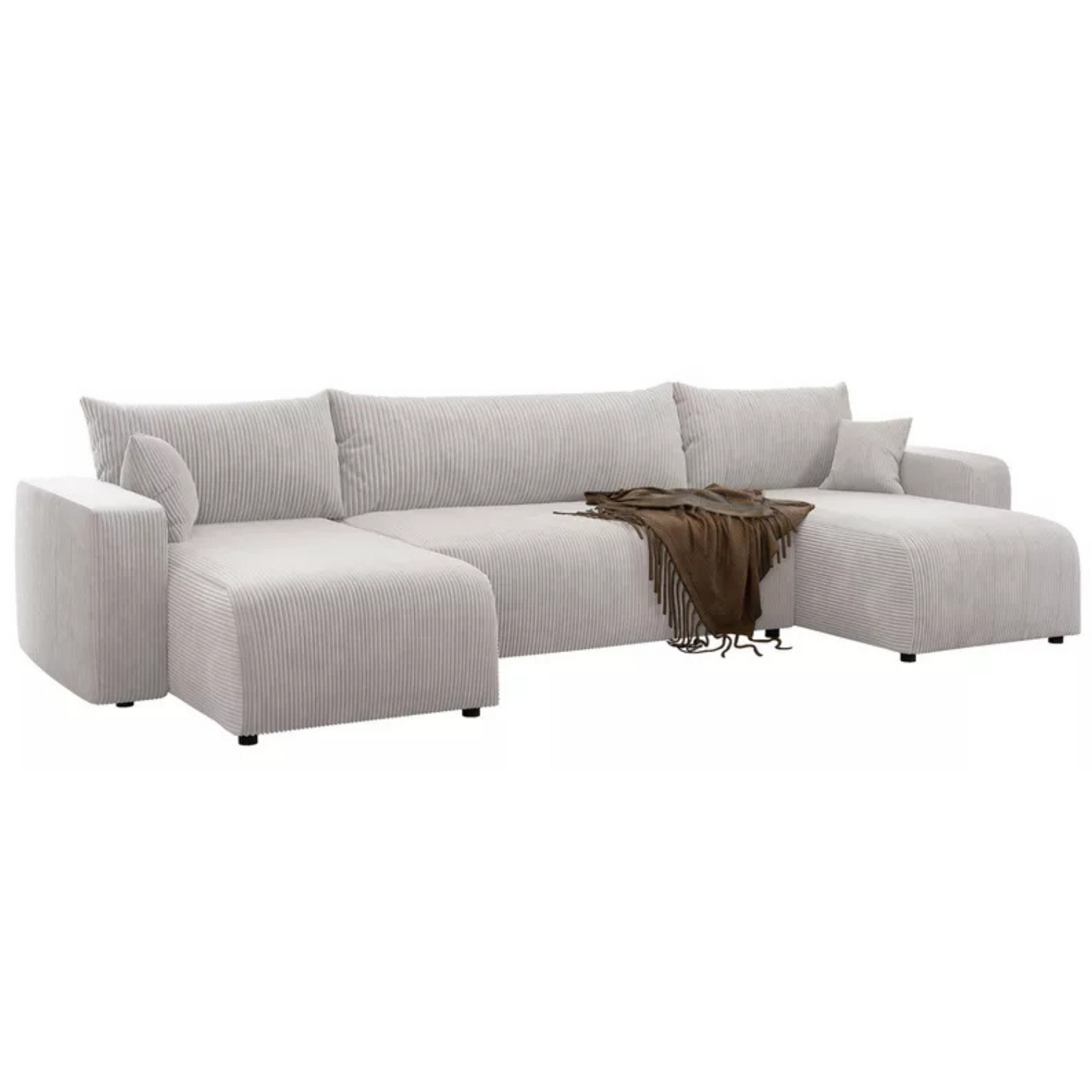 NONIPIA U-formas stūra dīvāns ar gulēšanas funkciju, ar konteineri, universāls, gaiši bēšs velvets - N1 Home