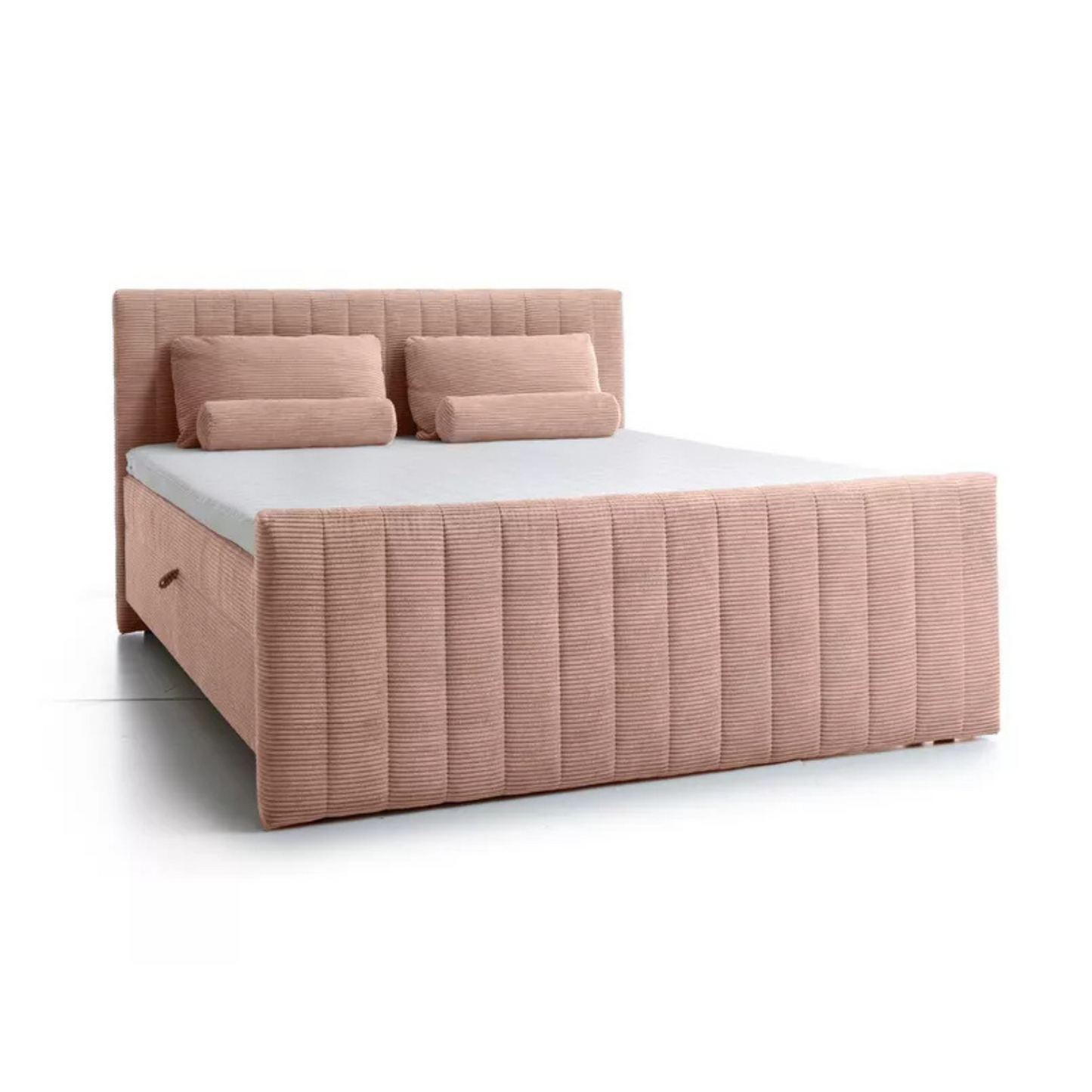 BINOLULA Kontinentālā gulta 1160/80x200 cm ar matraci un konteineriem, gaiši rozā velveta - N1 Home