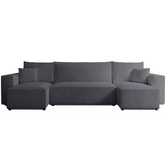CARLO U-veida stūra dīvāns ar gulēšanas funkciju, ar konteineri, universāls, tumši pelēks bukle - N1 Home