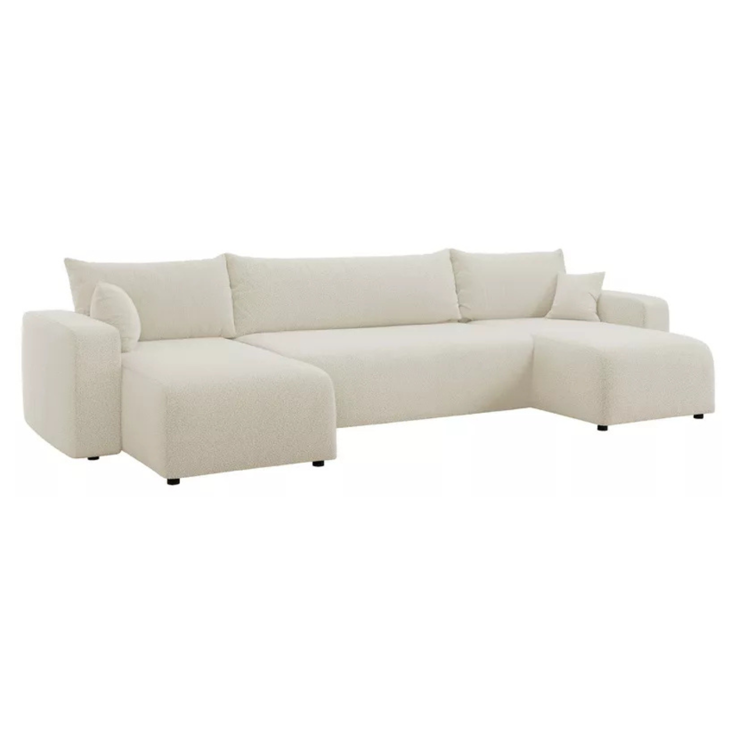 NONIPIA U-formas stūra dīvāns ar gulēšanas funkciju, ar konteineri, universāls, krēmkrāsas bukle - N1 Home