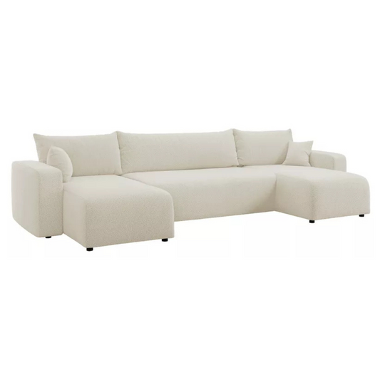 NONIPIA U-formas stūra dīvāns ar gulēšanas funkciju, ar konteineri, universāls, krēmkrāsas bukle - N1 Home