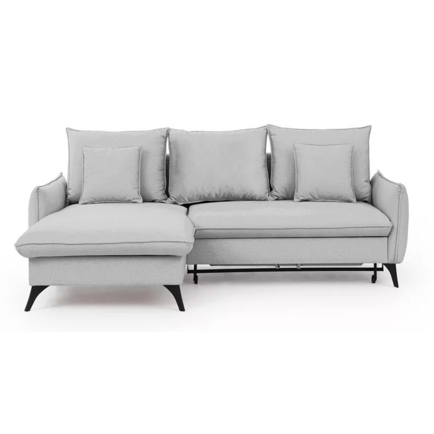 BIANOCA L-veida stūra dīvāns ar gulēšanas funkciju, ar konteineru, pelēks hidrofobs samts, kreisa/laba puse - N1 Home