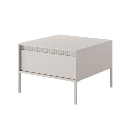 FETTO Kafijas galdiņš ar atvilktni un frēzētu priekšpusi, 68x68 cm, bēšs - N1 Home