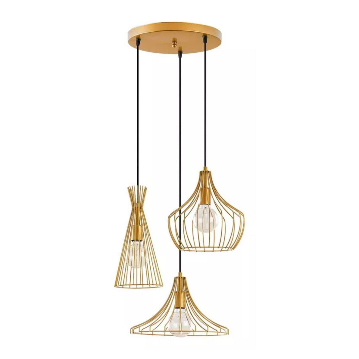 JILTO x3 piekaramā lampa uz apaļas, asimetriskas zelta griestu oderes - N1 Home