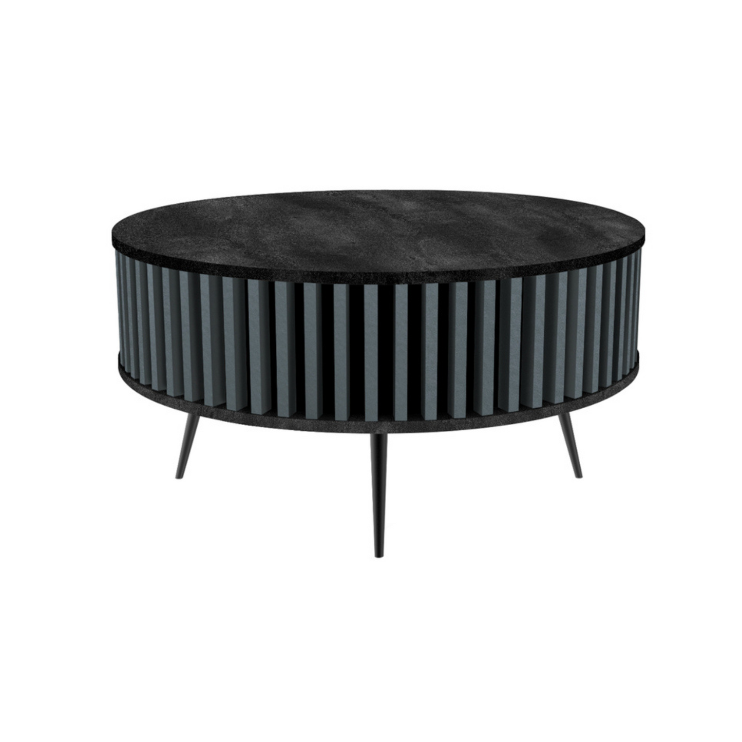 DOLI apaļš kafijas galdiņš ar līstēm 90 cm, tumšs betons/antracīts - N1 Home