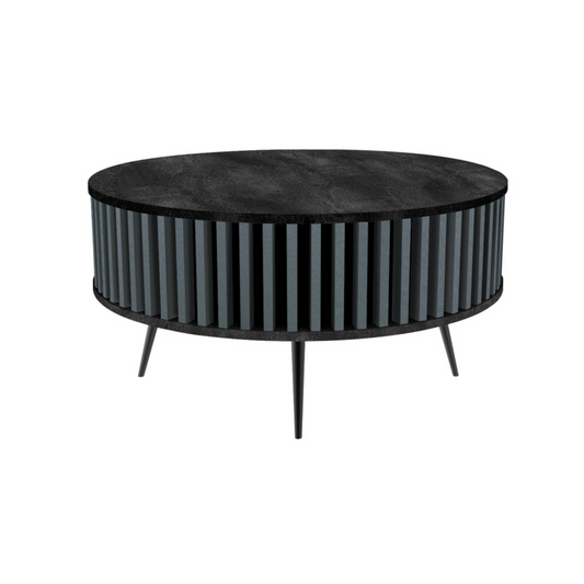 DOLI apaļš kafijas galdiņš ar līstēm 90 cm, tumšs betons/antracīts - N1 Home