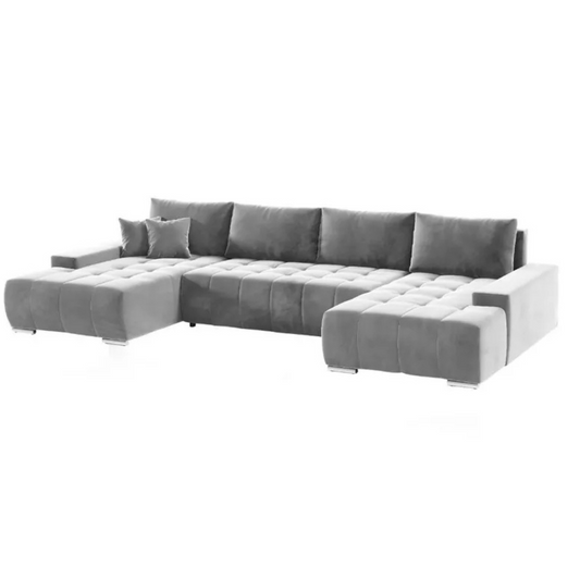 MALINO U-formas stūra dīvāns ar gulēšanas funkciju, pelēks hidrofobs samts, 350 cm - N1 Home