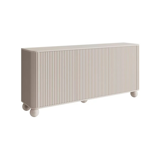 VELLORE Kumode ar rievām, trīsdurvis, 163 cm, uz kruķu kājiņām, pelēki bēšs - N1 Home