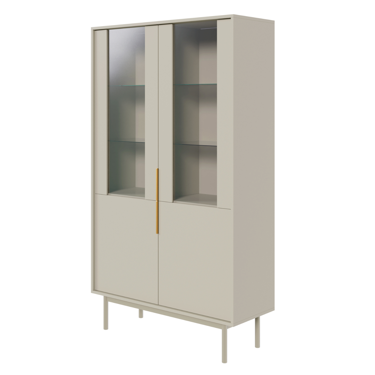 KIARO Divu durvju vitrīnas skapis 104 cm, pelēks bēšs - N1 Home