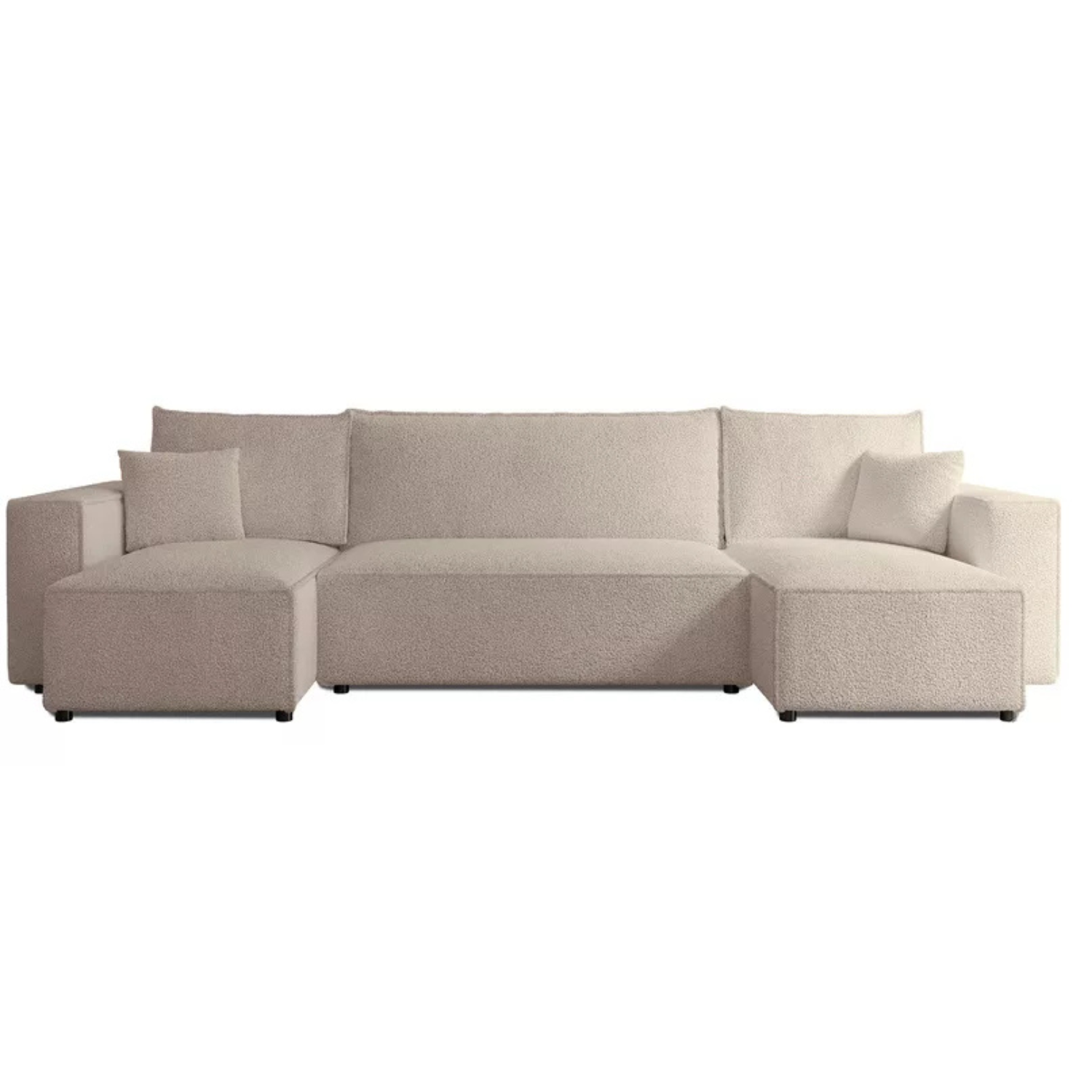 CARLO U-veida stūra dīvāns ar gulēšanas funkciju, ar konteineri, universāls, gaiši bēšs bukle - N1 Home