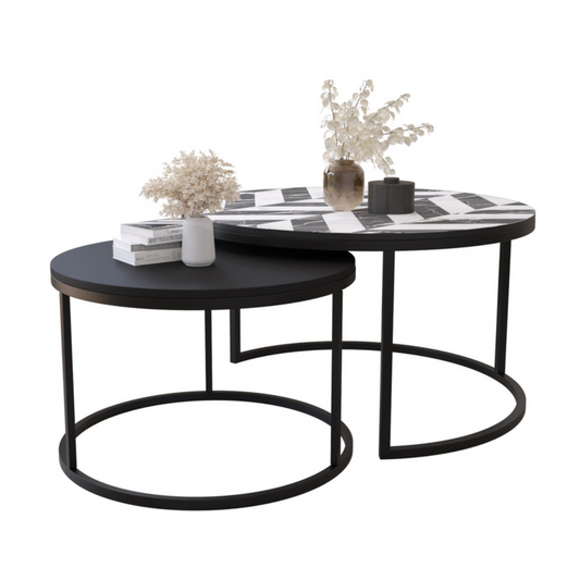 BELLO Divu kafijas galdiņu komplekts, apaļš, 80 un 60 cm, glamour/melns - N1 Home