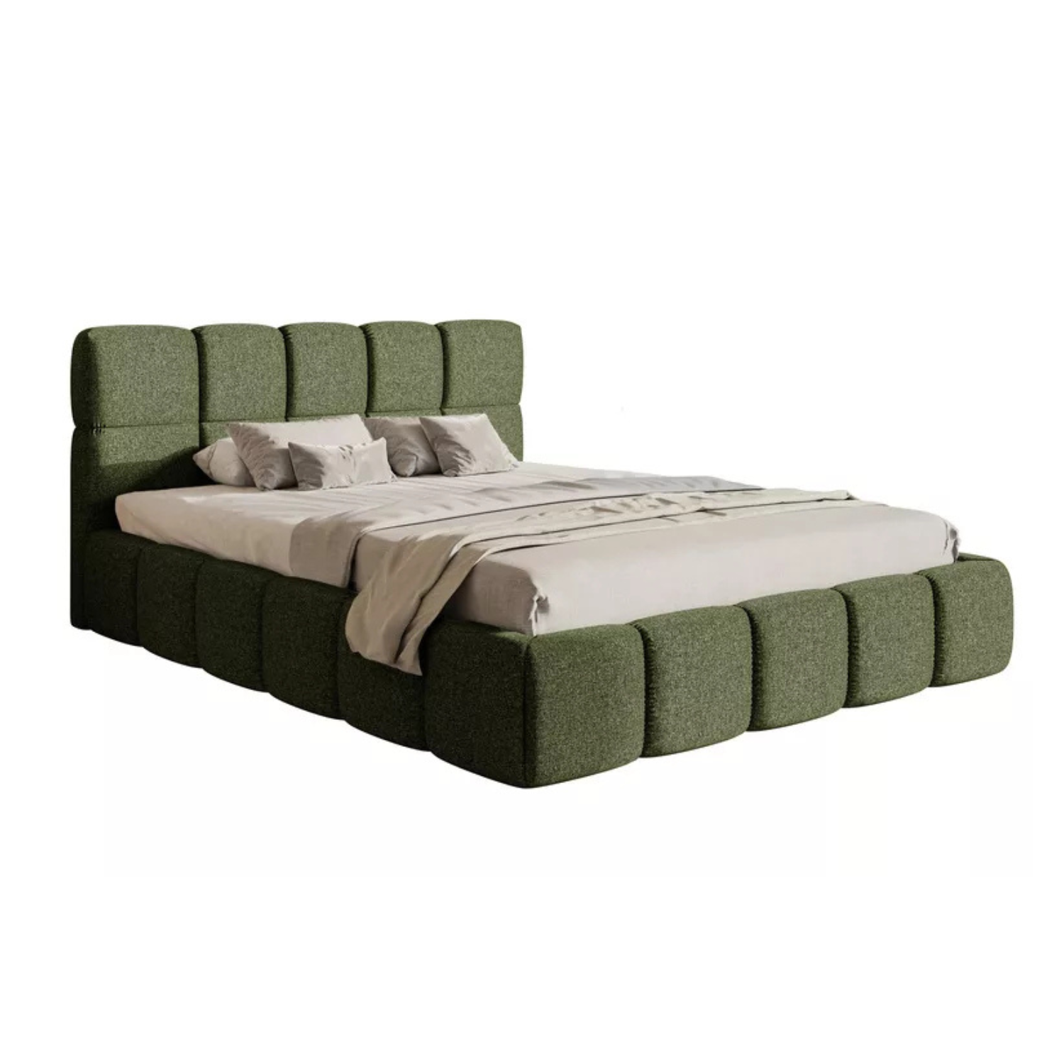 CLOD Mīkstā gulta 140/160/180/200 x 200 cm ar glabātuvi, olīvu hidrofobs šenils - N1 Home