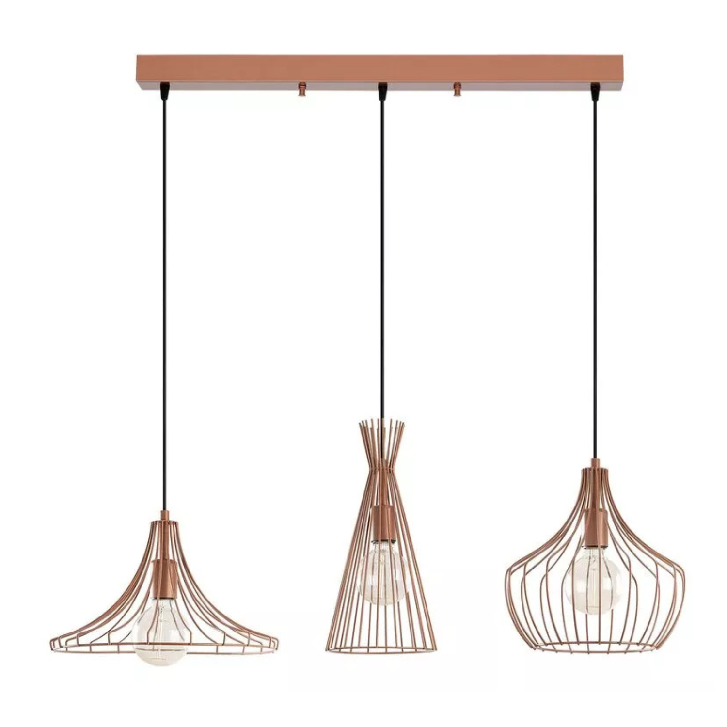 JILTO x3 piekaramā lampa uz taisnstūrveida vara griestu oderes - N1 Home