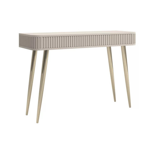 LOVORE Tualetes galdiņš ar rievām un divām atvilktnēm, 113 cm, pelēki bēšs ar zelta kājām - N1 Home