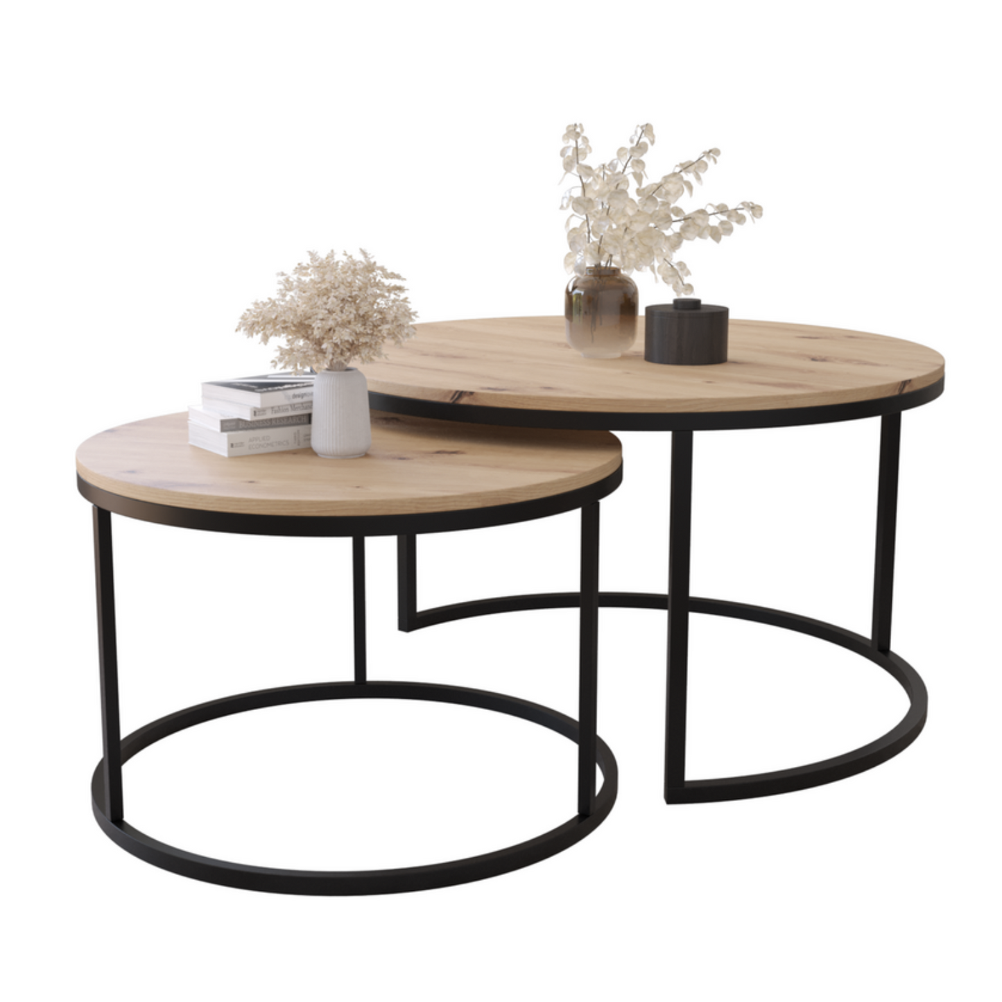 BELLO Divu kafijas galdiņu komplekts, apaļš, 80 un 60 cm, artisan ozols - N1 Home