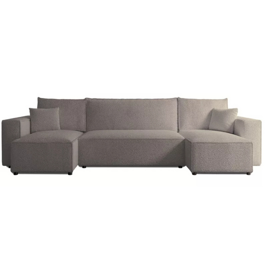 CARLO U-veida stūra dīvāns ar gulēšanas funkciju, ar konteineri, universāls, gaiši brūns bukle - N1 Home