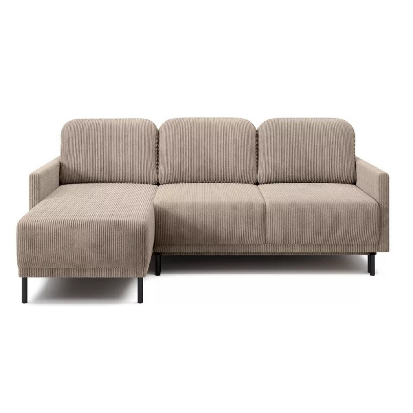 NOMIEL L-formas izvelkamais stūra dīvāns ar konteineru, universāls bēšs velvets - N1 Home