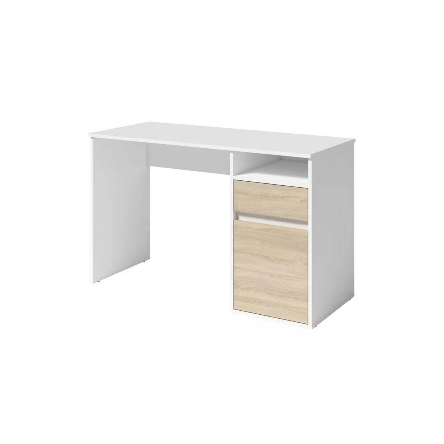 CILA Rakstāmgalds ar atvilktni un skapi 120 cm, balts / sonoma ozols - N1 Home