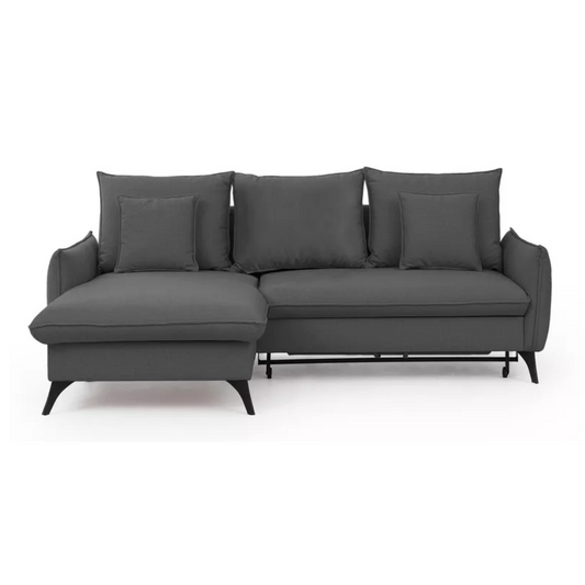 BIANOCA L-veida stūra dīvāns ar gulēšanas funkciju, ar konteineru, tumši pelēks, viegli tīrāms audums, kreisa/laba puse - N1 Home