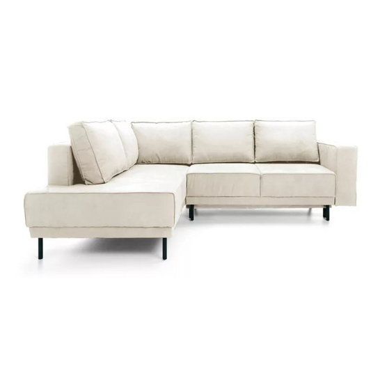 RIO Stūra dīvāns ar gulēšanas funkciju, ar konteineru, gaiši bēšs samts, kreisa/laba puse - N1 Home