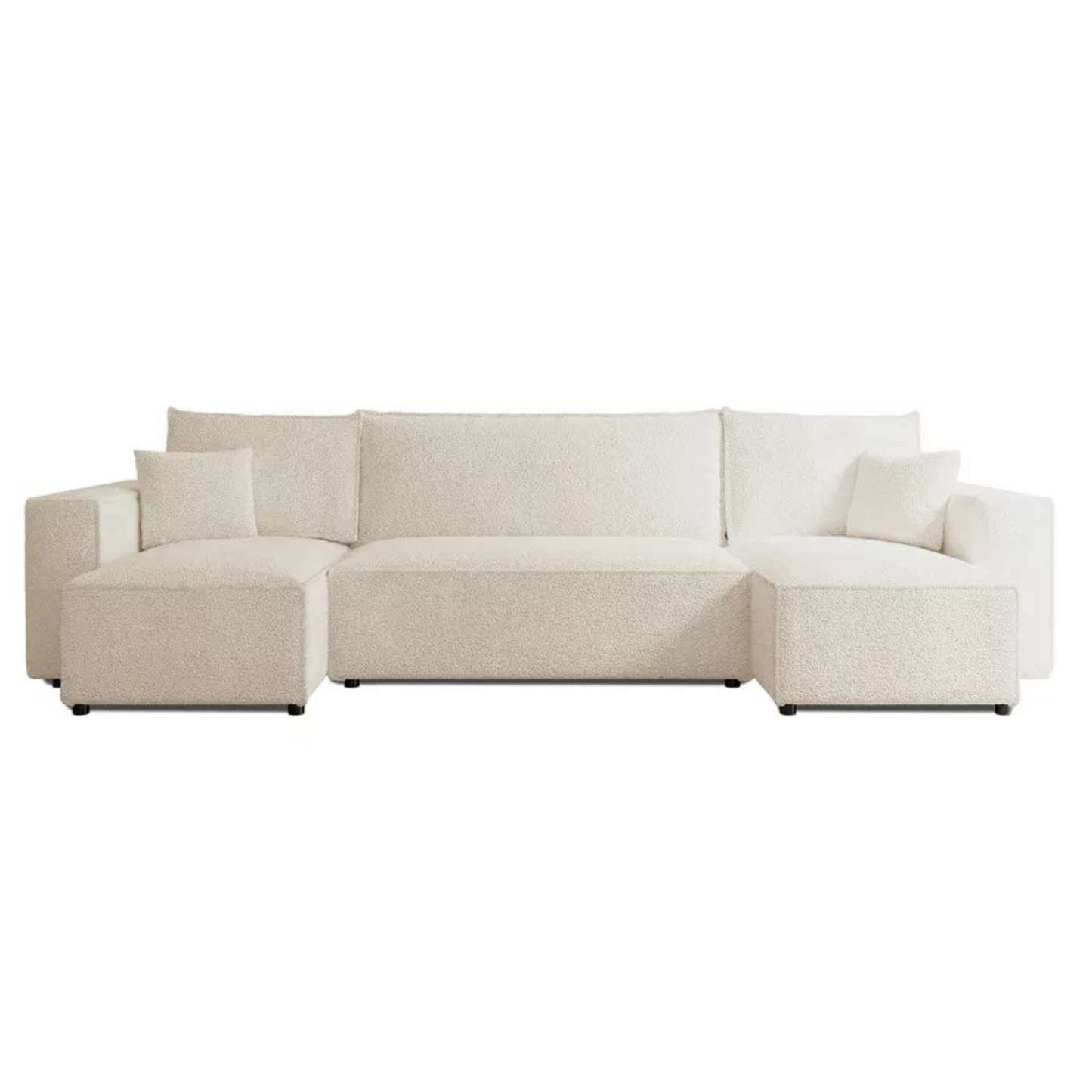 CARLO U-veida stūra dīvāns ar gulēšanas funkciju, ar konteineri, universāls, krēmkrāsas bukle - N1 Home