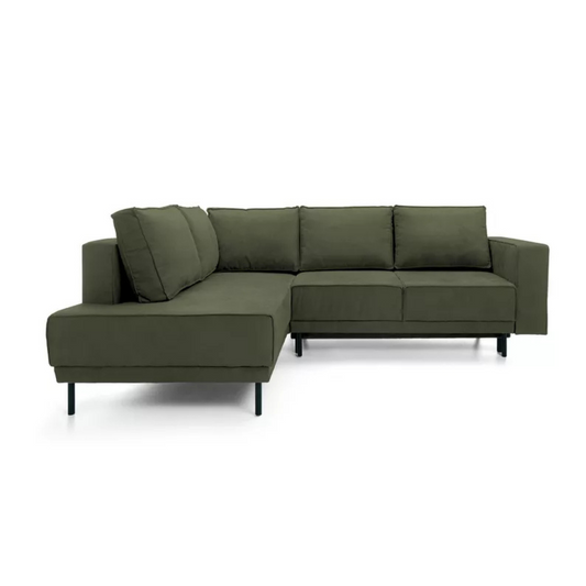 RIO Stūra dīvāns ar gulēšanas funkciju, ar konteineru, olīvu samts, kreisa/laba puse - N1 Home