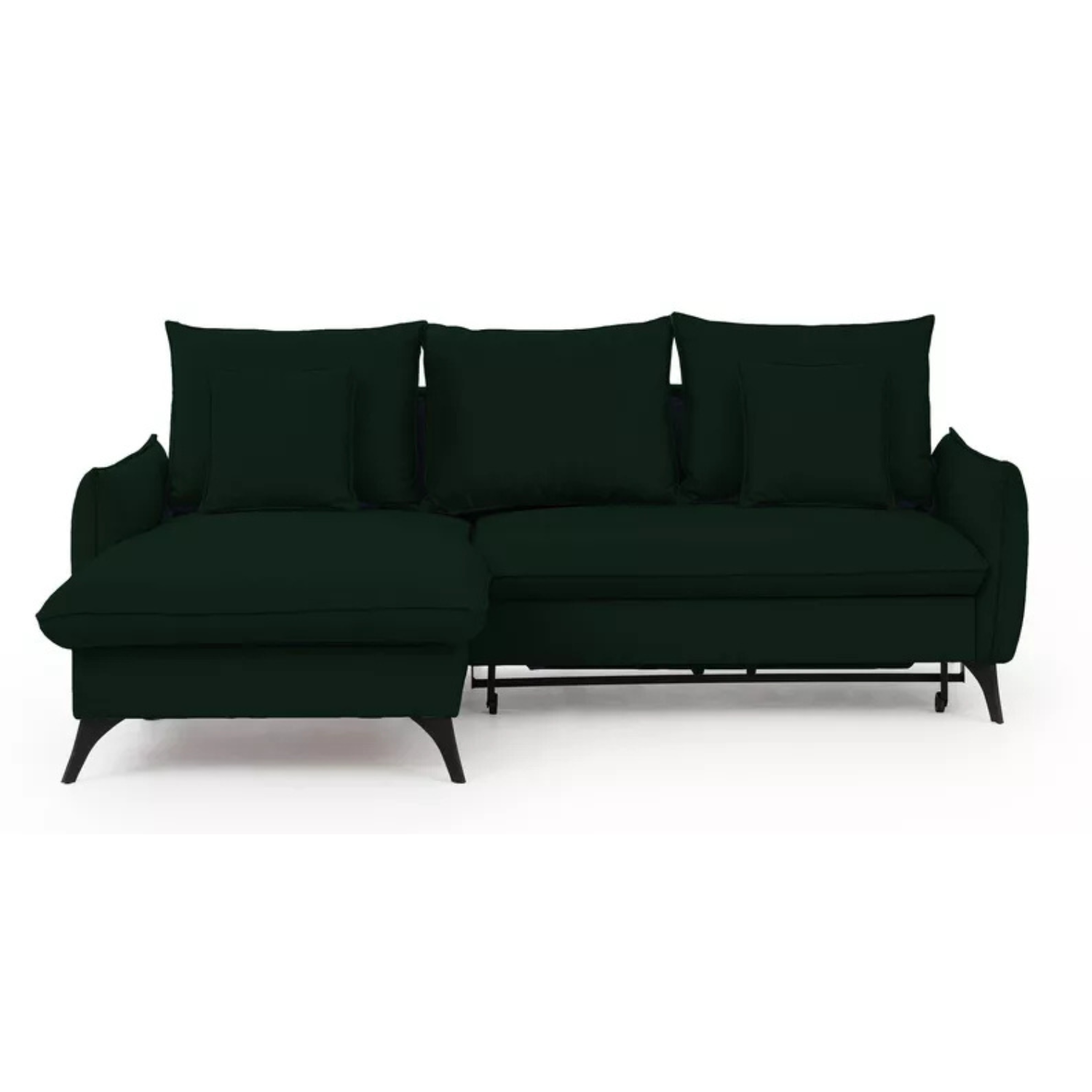 BIANOCA L-veida stūra dīvāns ar gulēšanas funkciju, ar konteineru, tumši zaļš hidrofobs samts , kreisa/laba puse - N1 Home