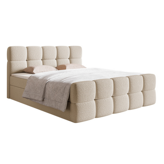 CLOD Kontinentālā gulta 140/160/180x200 cm ar konteineriem, gaiši smilškrāsas bukle - N1 Home