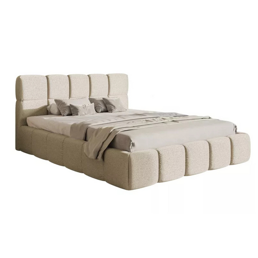 CLOD Mīkstā gulta 140/160/180/200 x 200 cm ar glabātuvi, gaiši bēšs hidrofobs šenils - N1 Home