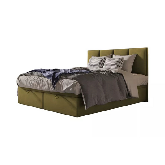 CATALEMER Kontinentālā gulta 140/160/180/200 x200 cm ar matraci un konteineriem, olīvu samts - N1 Home