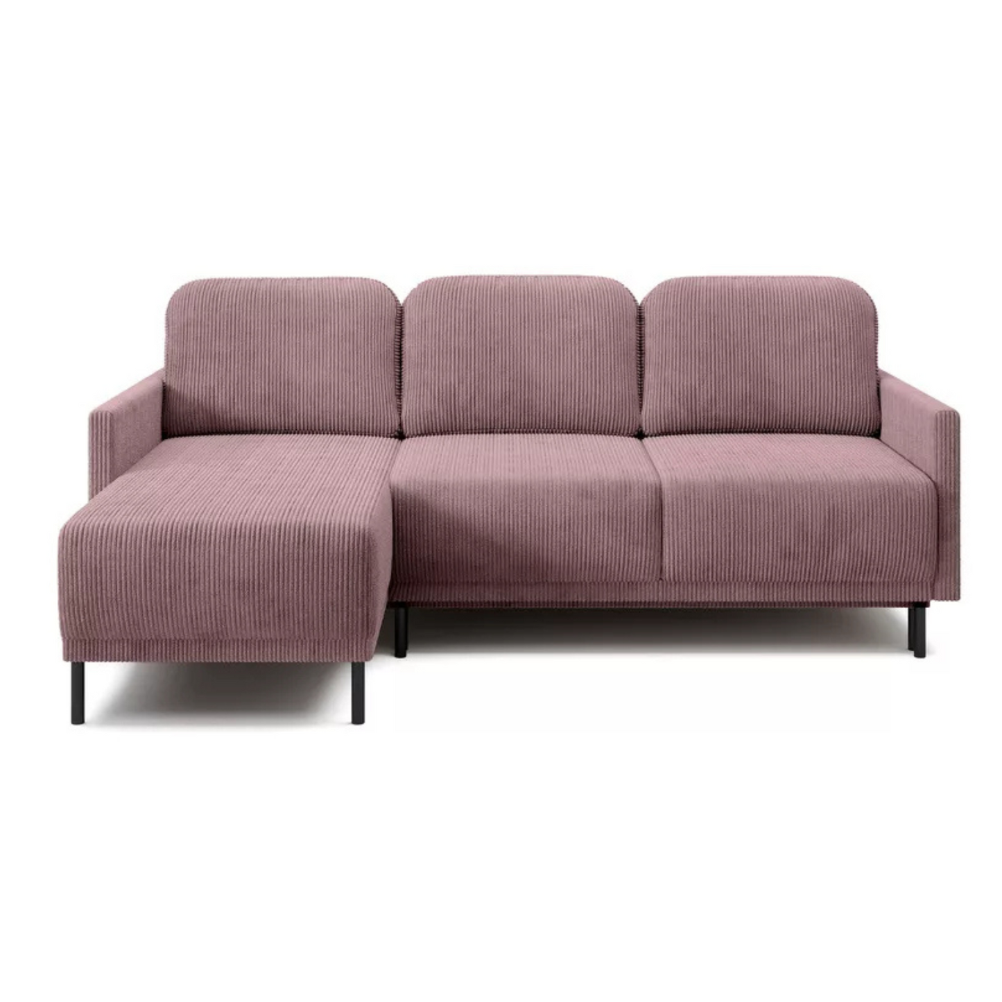 NOMIEL L-formas izvelkamais stūra dīvāns ar konteineru, universāls ceriņkrāsas velvets - N1 Home