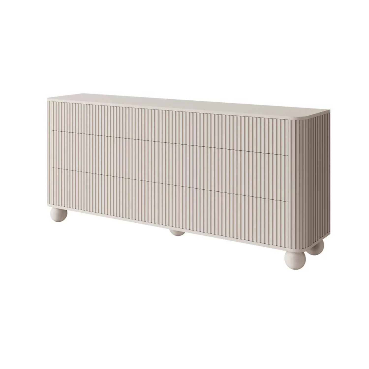 VELLORE Kumode ar rievām un sešām atvilktnēm, 168 cm, uz pelēki bēšām kruķu kājām - N1 Home